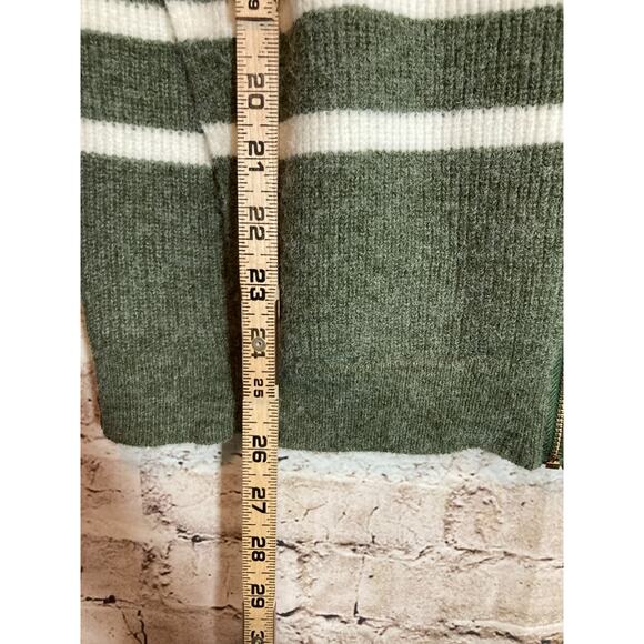 Renuar Sweater Womens Large Full Zip Front Olive Green Striped Collared Stretch - Picture 9 of 13